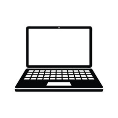 Modern portable computer with blank screen isolated on white background simple flat black minimalist silhouette vector icon design illustration of an open laptop vector art