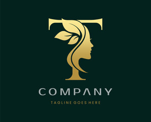 Letter T Beauty Face Nature Leaf Logo Design
