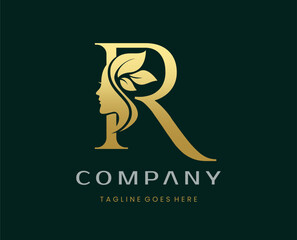 Letter R Beauty Face Nature Leaf Logo Design