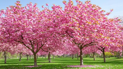 A bright park with a canopy of cherry blossoms, a product nestled among petals, soft pink tones and copy space above.