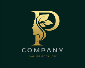 Letter P Beauty Face Nature Leaf Logo Design