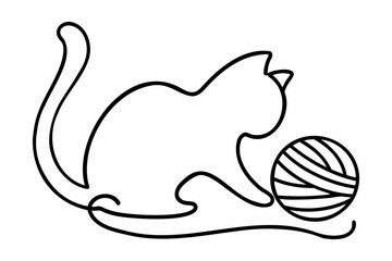 Playful feline with yarn ball kitten playing