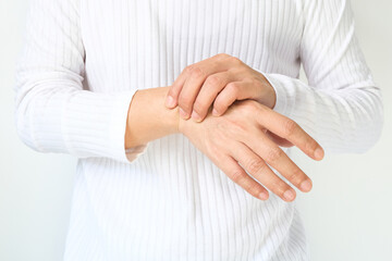 Hands of computer users have pain and injury to the fingers. From Syndrome Syndrome .Health and...