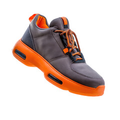 Modern Grey and Orange Sneakers Isolated on Transparent Background