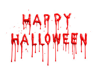 "Happy Halloween" written in red liquid dripping on a white background, a Halloween concept