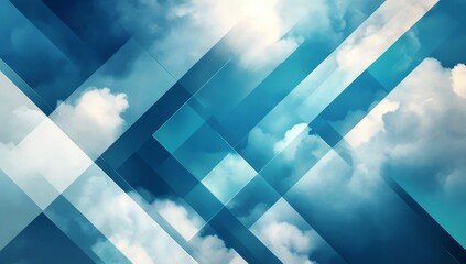 Abstract blue sky and clouds with geometric shapes.