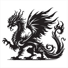 Majestic Dragon Silhouette - Minimalist Black Vecto 