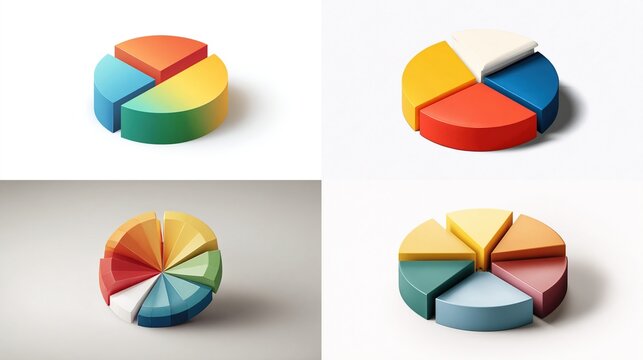 Colorful 3D pie charts on a white backdrop illustrating data analysis and business concepts - Powered by Adobe