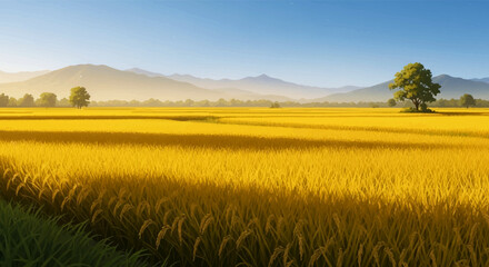 August Light Over Rice Fields — Peaceful Countryside Landscape at Harvest Time