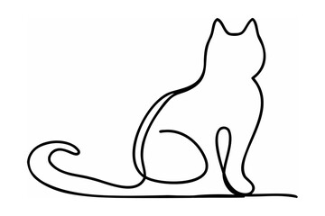Elegant black line art cat sitting feline animal