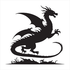 Fototapeta premium Majestic Dragon Silhouette - Minimalist Black Vecto 