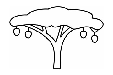 Stylized tree with hanging fruit outline black and white