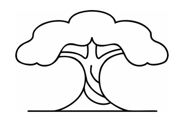 Stylized tree with rounded canopy and thick trunk black and white