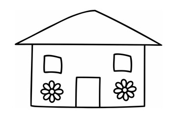 Simple house with flowers drawing home building