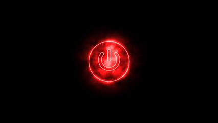 Neon line power button icon on a black background.