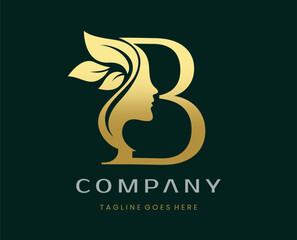 Letter B Beauty Face Nature Leaf Logo Design