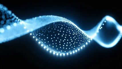 Abstract futuristic DNA double helix background, blue and white color scheme, glowing dots on a dark background, - Powered by Adobe