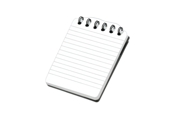 A simple spiral-bound notepad, angled, with lined paper