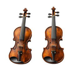 Fototapeta premium Two antique wooden violins with rich brown finish isolated on transparent background