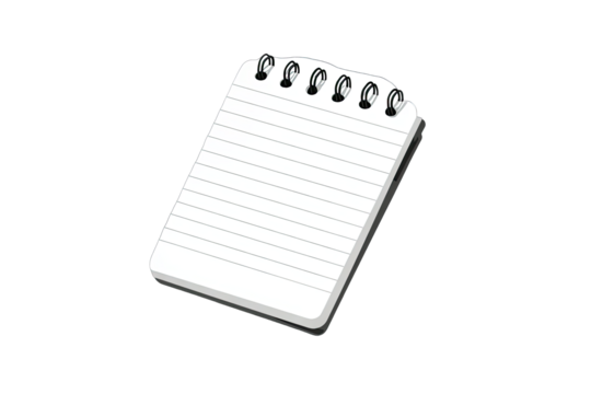 A simple spiral-bound notepad, angled, with lined paper