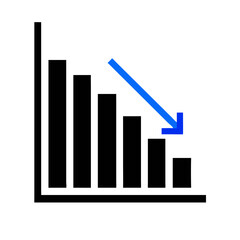 Bright blue arrow isolated pointing downwards on a White Background