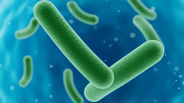 Microscopic view of green salmonella bacteria floating. 4K Video