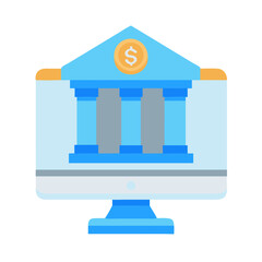 Online banking concept depicted as bank building on computer screen