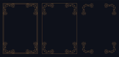 Obraz premium Corner frame, Set of vintage frames, bouquet of flowers, Decorative wedding frames, antique museum picture borders