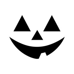 Fototapeta premium black jack-o'-lantern face with triangle eyes and a happy smile, floating facial features only, no pumpkin, centered on white background