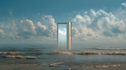 Open doorway in sea conceptual image representing opportunity and change