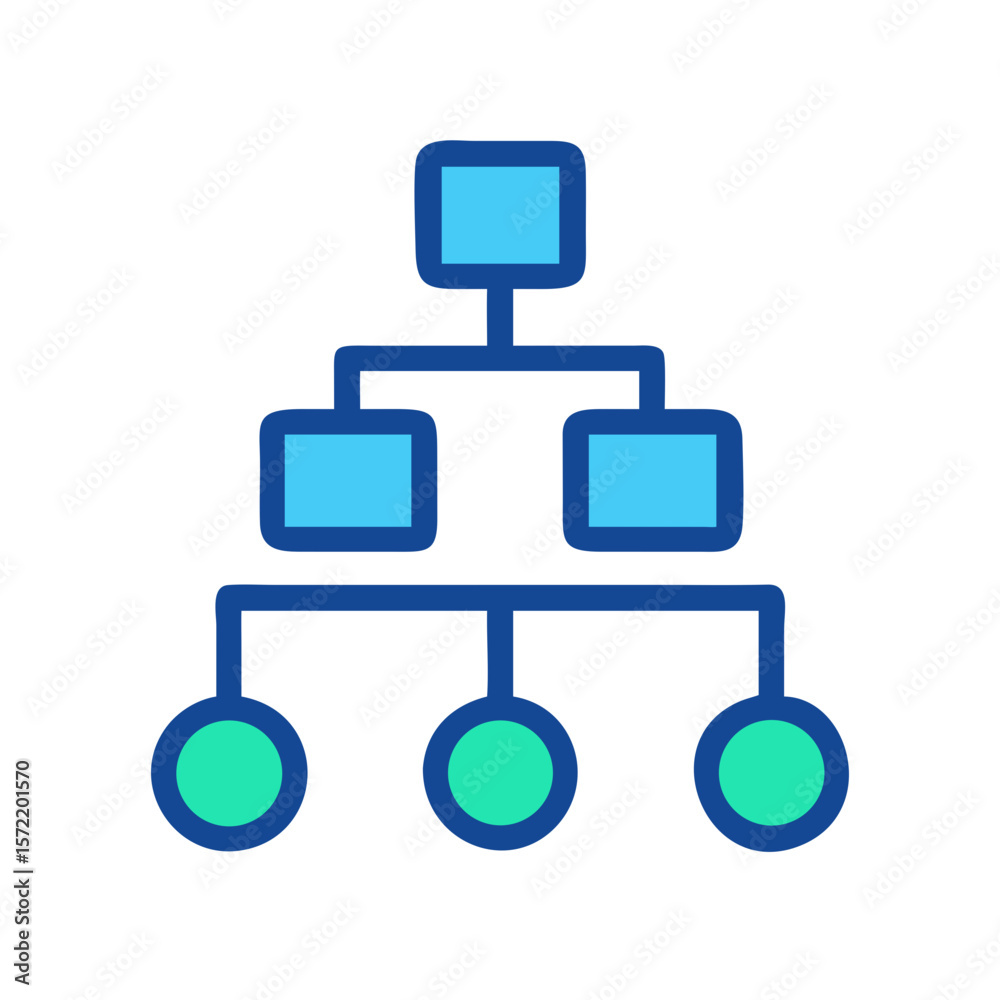 Poster hierarchy chart showcasing levels with boxes and circles on white