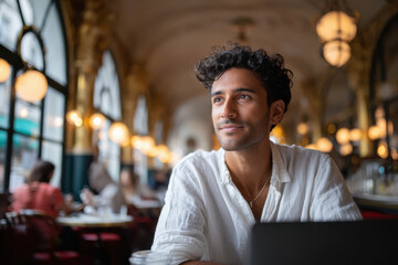 young handsome man working on laptop