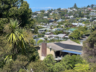 Aerial landscape view of many houses at Gulf Harbour New Zealand North Island
