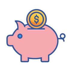 Cute piggy bank saving money for future investment concept