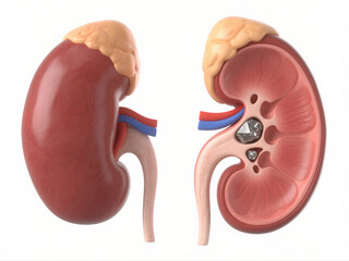 Human Kidney with Kidney Stones – 3D Medical Illustration