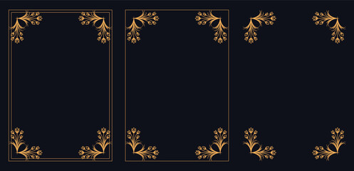Obraz premium Corner frame, Set of vintage frames, bouquet of flowers, Calligraphic frame set. Borders corners ornate frames.