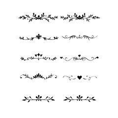 Obraz premium Decorative simple divider. Text dividers retro minimal line separators, Vector isolated geometric wedding card heart separator elements set. Text dividers. . Hand drawn vector illustration. 
