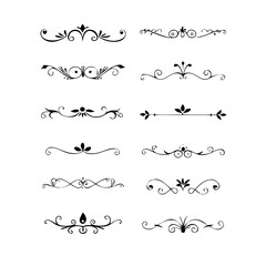 Decorative simple divider. Text dividers retro minimal line separators,  Vector isolated geometric wedding card heart separator elements set. Text dividers. . Hand drawn vector illustration. 
