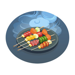  Grilled Kebab Skewers with Meat and Vegetables