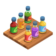  Isometric Collection of Colorful Sauce or Potion Bottles