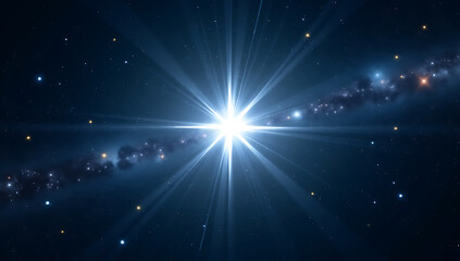Naklejka premium starry night sky, bright shining star, twinkling stars, galaxy, cosmic, universe, celestial, glowing, space, nebula, deep space, night sky, atmospheric, dramatic, cinematic, 4K and HD image
