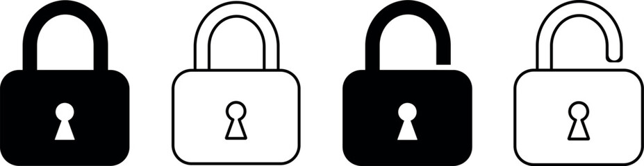  Access control Padlock icon vector set for data privacy, security lock, and safety system