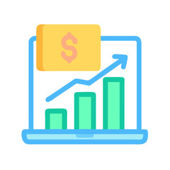 Vector illustration of laptop showing growth chart with dollar sign