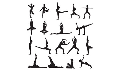 Yoga Poses Silhouette Pattern Fitness and Meditation Vector Background