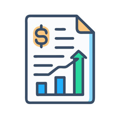 Financial report with growing charts and dollar sign icon