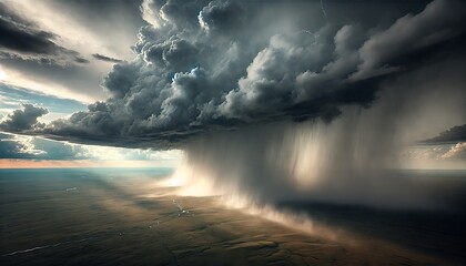 Epic Storm Clouds Unleash Torrential Rain Over Vast Plains Awe-Inspiring Nature Photography