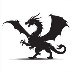 Majestic Dragon Silhouette - Minimalist Black Vecto 