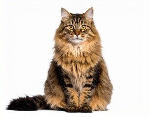 Majestic Maine Coon Cat with Brown Tabby Fur - Pet Portrait on White