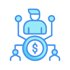 Investment management icon showing central figure and downstream clients