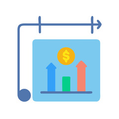 Financial growth chart with coin icon display stand illustration